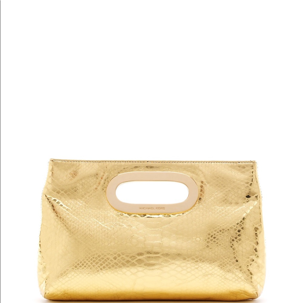 Michael Kors Berkley Metallic Python-Embossed Clutch Bag